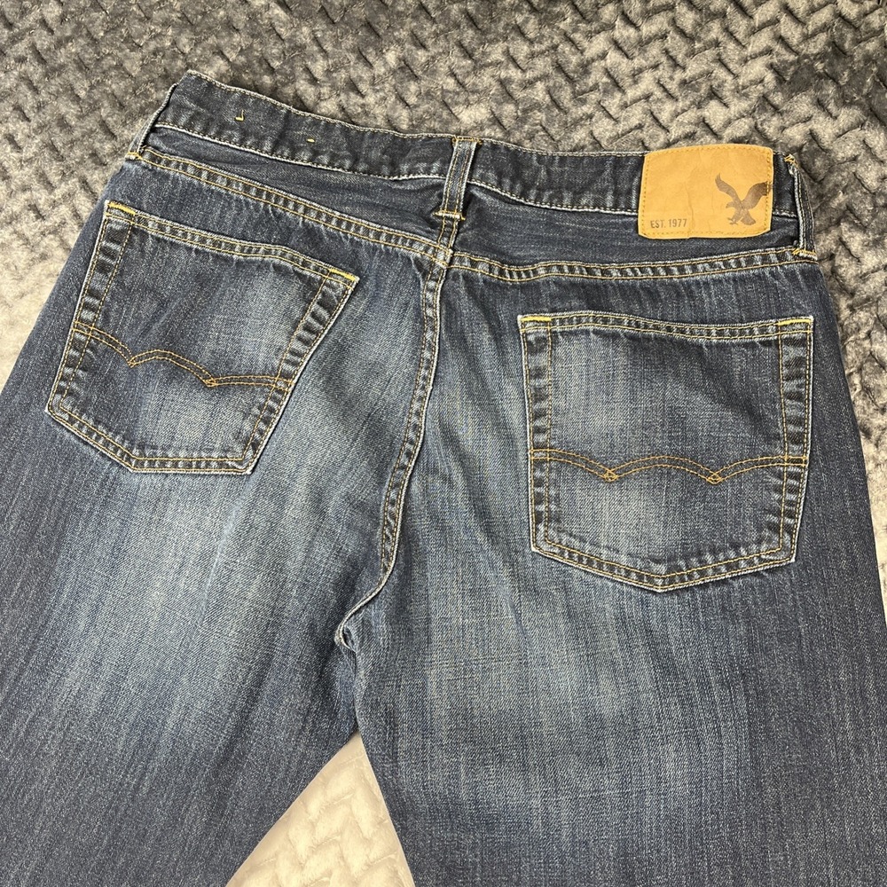 American Eagle Jeans Mens Actual W34 L33" Dark Wash Original Straight Leg - Picture 8 of 13